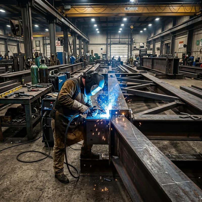 Custom steel and piping fabrication service in industrial workshop